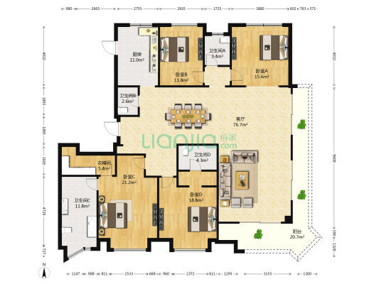 海珀九龙芙蓉 4室1厅4卫 238平方