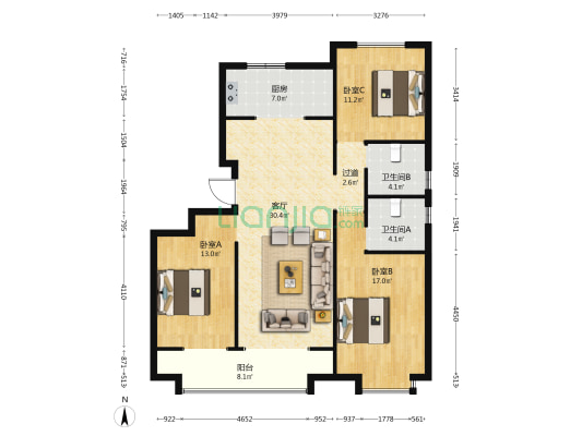 林水苑 3室1厅2卫 136平方
