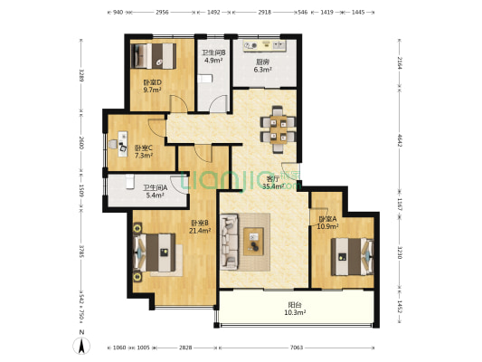 能建招商上鼓中心 4室1厅2卫 140平方