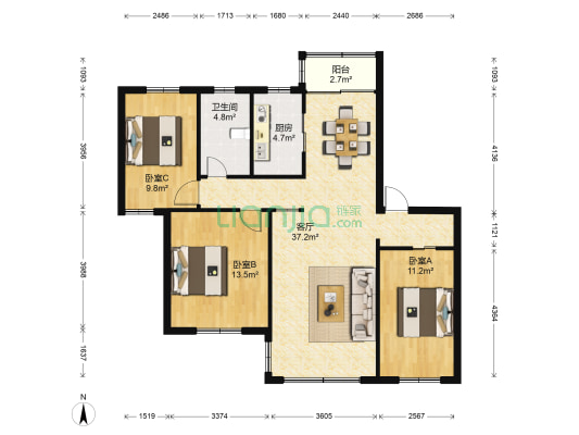 樾城小区 3室1厅1卫 108平方