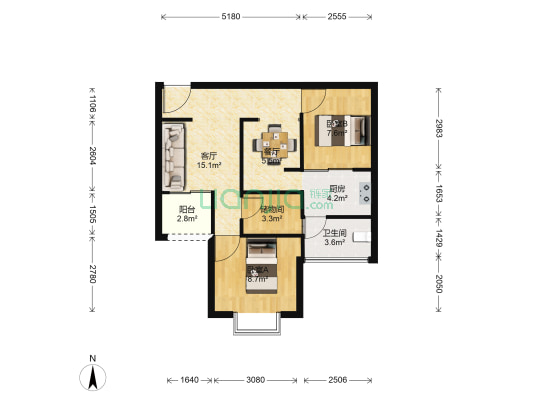 富春山居 2室2厅1卫 58平方