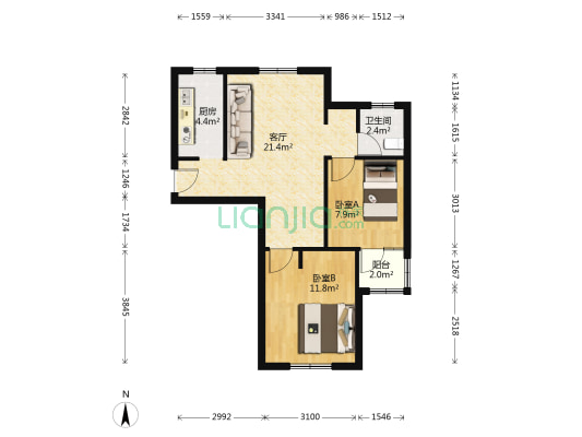 鹤沙航城汇诚佳苑 2室1厅1卫 71平方