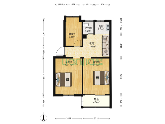 四维新村 3室1厅1卫 70平方