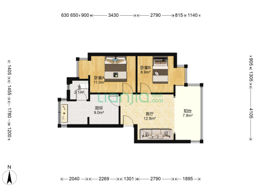 羊仙坡十四冶家属区 2室1厅1卫 45平方