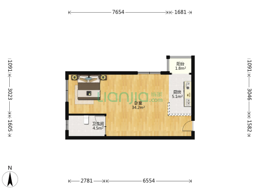 民生尚都福园 1室0厅1卫 64平方