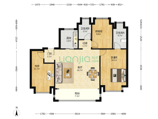 崇州云玺 2室1厅2卫 119平方