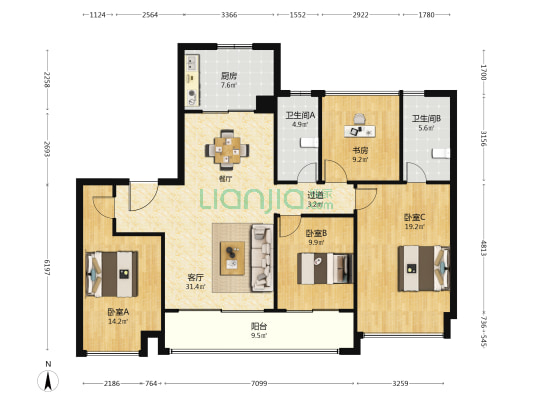 湖珀隐秀府 4室1厅2卫 142平方