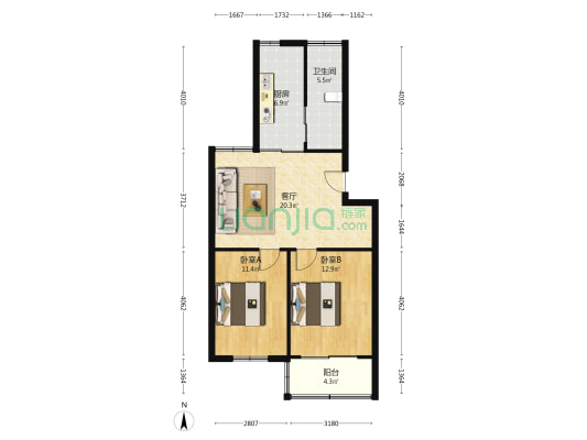 红花村165号 2室1厅1卫 74平方