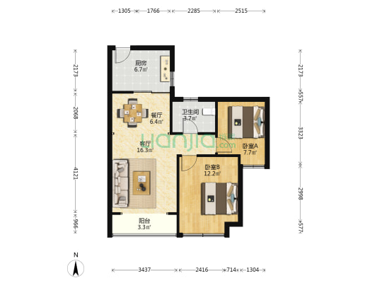 鹏飞荟都 2室2厅1卫 73平方
