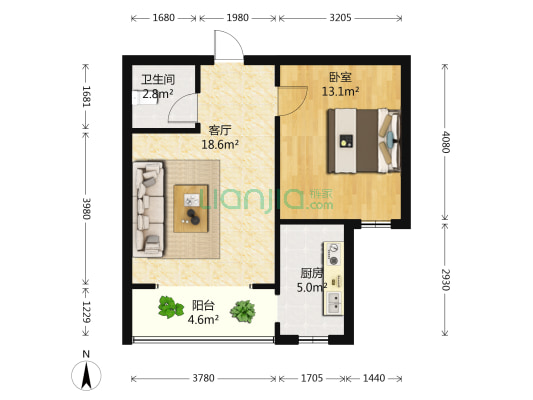 西泽园枫谷 1室1厅1卫 52平方