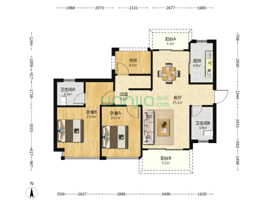 禹洲嘉誉观澜 3室1厅2卫 98平方