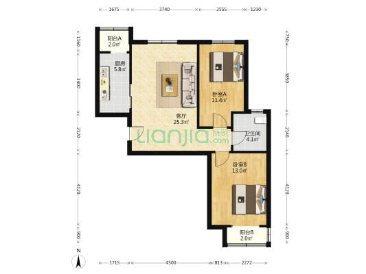 馨和家园 2室1厅1卫 86平方