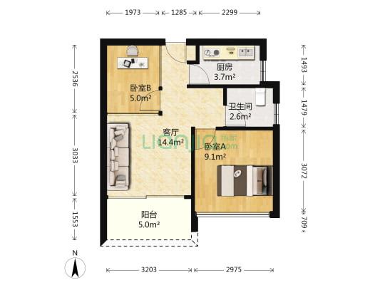 鸿润豪苑 2室1厅1卫 47平方