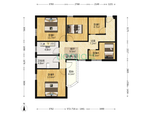 云涛花园 5室1厅1卫 90平方