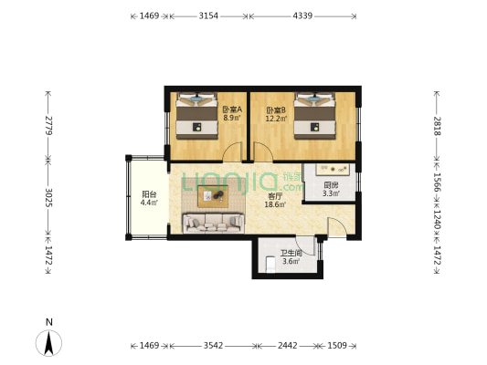 华德大厦 2室1厅1卫 66平方