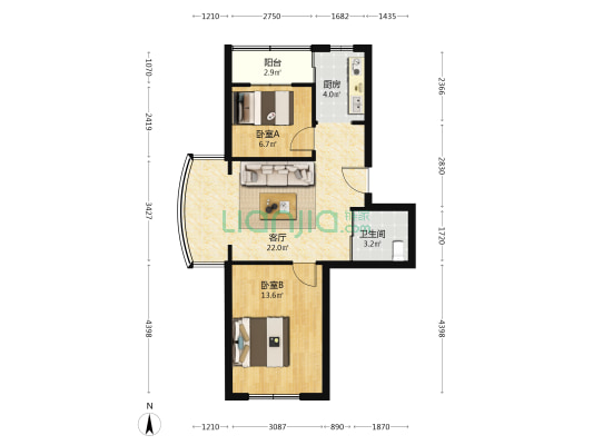 喜盈居 2室1厅1卫 70平方