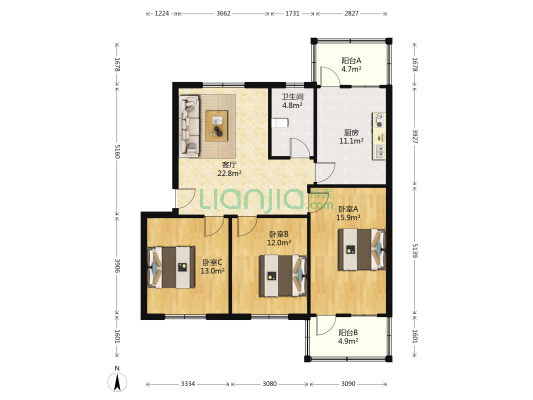 西关大街 3室1厅1卫 105平方