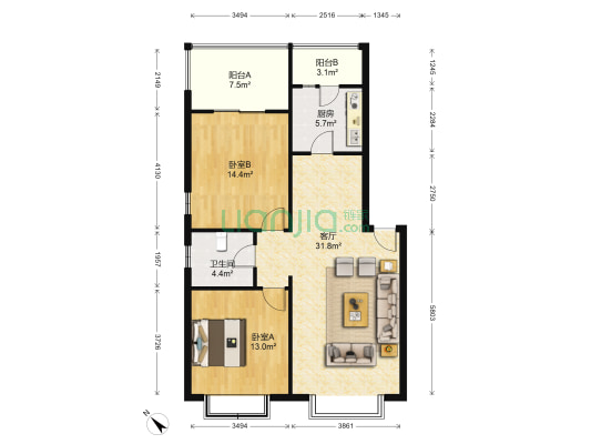 南阳锦城锦绣阁 2室1厅1卫 91平方