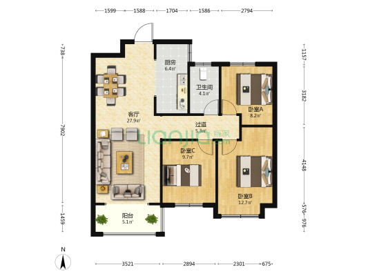 荣科翔苑 3室1厅1卫 113平方