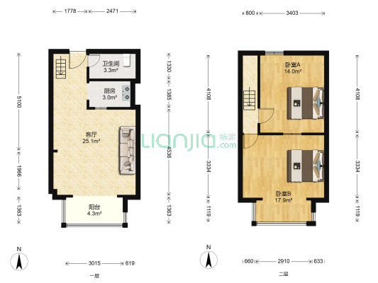 嘉善国际农商城 2室1厅1卫 56平方