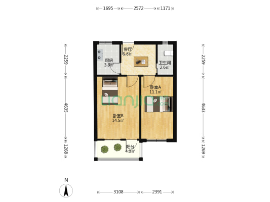 红星路170号 2室1厅1卫 52平方