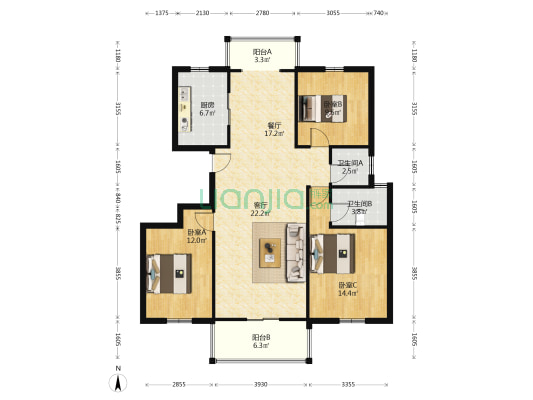 尚和润园 3室2厅2卫 127平方