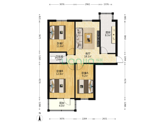 和谐军休家园 3室1厅1卫 81平方
