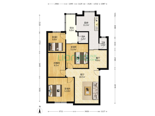 南开中学沙坪坝校区家属楼 3室2厅2卫 96平方