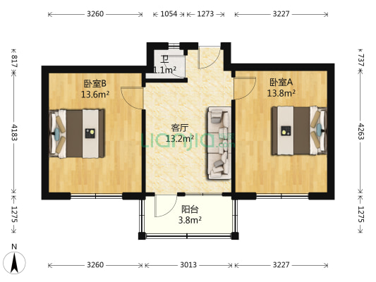 五金站宿舍 2室1厅1卫 46平方