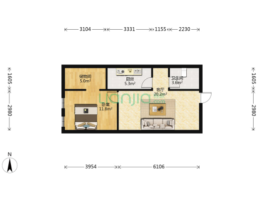 翡翠国际 1室1厅1卫 60平方