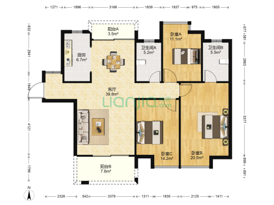 国贸天琴湾东区 3室1厅2卫 140平方