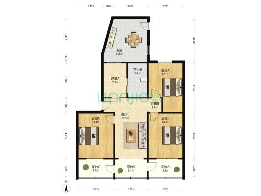 开盛商城 3室1厅1卫 93平方