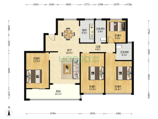 金溪花园北区 4室1厅2卫 139平方