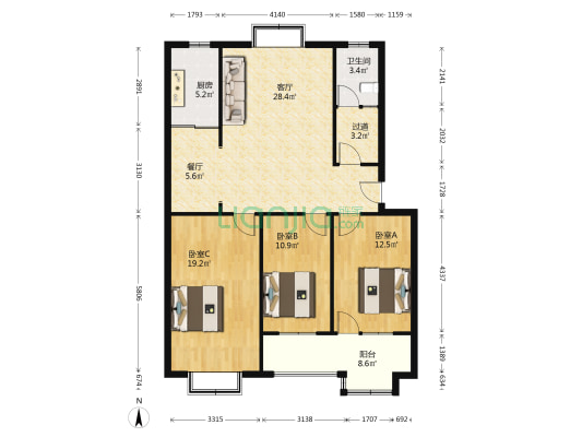 明珠秀冠花园 3室2厅1卫 120平方