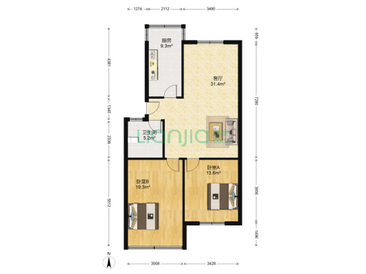 金艺大厦 2室1厅1卫 96平方