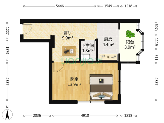 利合里 1室1厅1卫 44平方