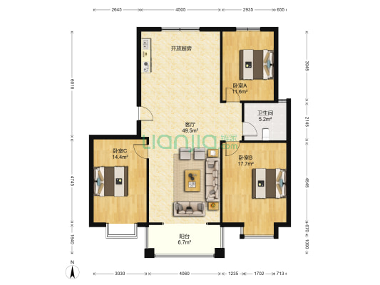 盛福花园 3室1厅1卫 119平方