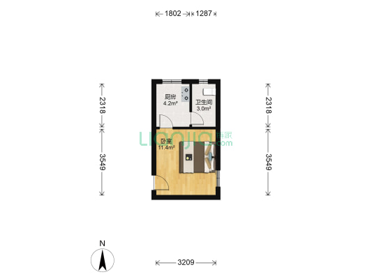 鞍山一村 1室0厅1卫 25平方