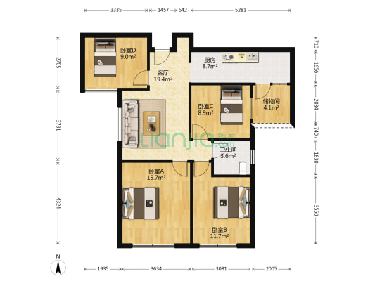 北辰三角洲凤凰公元 4室1厅1卫 110平方