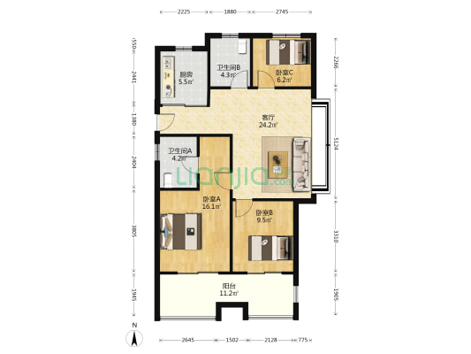 尚都汇B区 3室1厅2卫 108平方