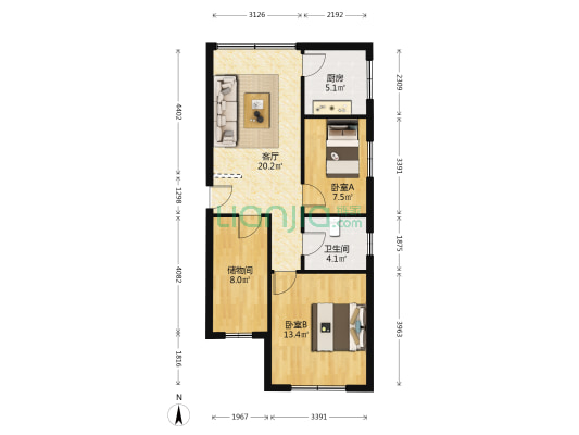 春江路932号 2室1厅1卫 86平方