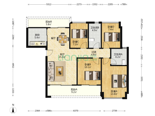傲峰天御 4室1厅2卫 119平方