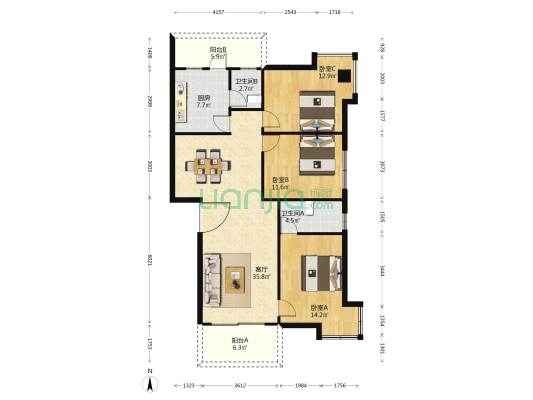 宜禾新城 3室1厅2卫 116平方