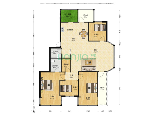 榕信苑 4室2厅2卫 160平方
