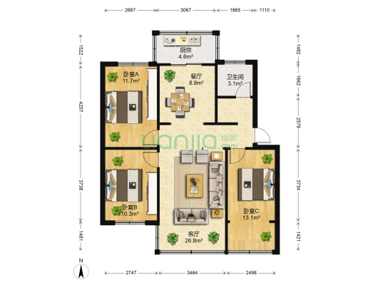 环城南路701号 3室2厅1卫 85平方