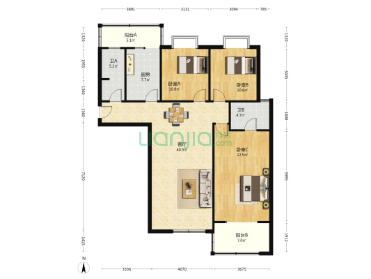楚才大厦 3室1厅2卫 158平方