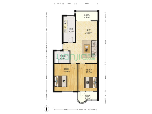 营门街 2室1厅1卫 80平方