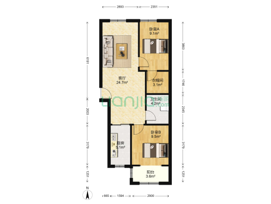 汽车城小区 2室1厅1卫 84平方