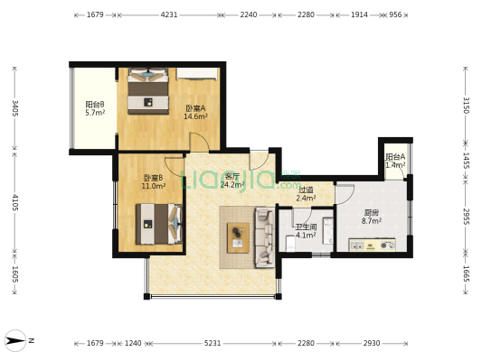 提拉米苏 2室1厅1卫 112平方