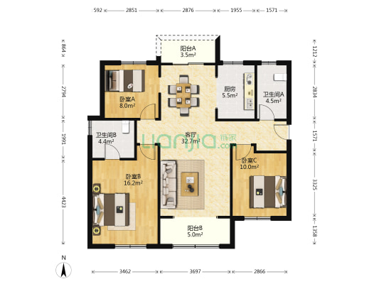 保利国际社区二期 3室1厅2卫 115平方